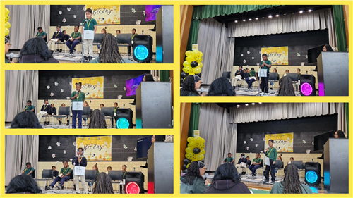 Young students step to microphone to participate in school spelling bee